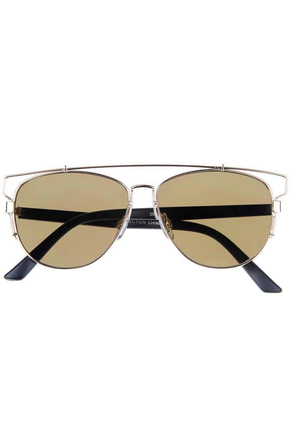 sunglassLA - Technologic Full Metal Crossbar Flash Mirror Flat Lens Aviator Sunglasses - 54mm