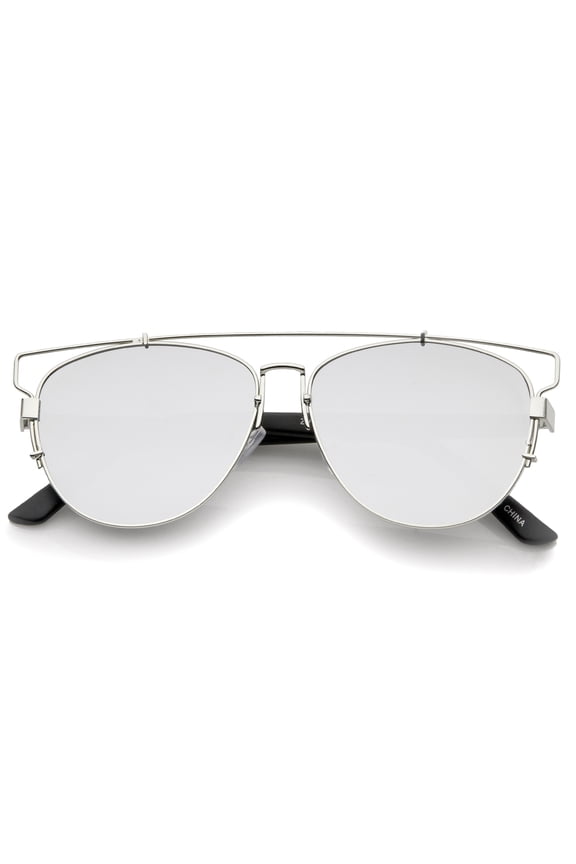 sunglassLA - Technologic Full Metal Crossbar Flash Mirror Flat Lens Aviator Sunglasses - 54mm
