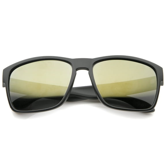 sunglassLA Unisex Action Sport Modern Frame Mirrored Lens Rectangle Sunglasses (Matte Black / Gold Mirror) - 59mm