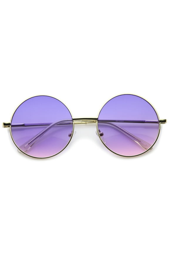 sunglassLA Unisex Bohemian Full Metal Frame Gradient Flat Lens Oversize Round Sunglasses (Gold / Blue-Pink) - 54mm