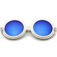 thumbnail image 1 of sunglassLA Unisex Bold Metal Ornate Cutout Temple Mirror Lens Round Sunglasses (Gold-White / Blue Mirror) - 54mm, 1 of 4