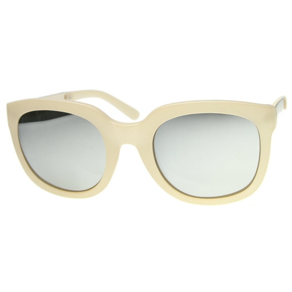sunglassLA Unisex Bold Metal Temple Square Colored Mirror Lens Cat Eye Sunglasses 50mm (Creme-Gold / Mirror) - 50mm