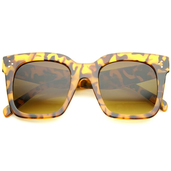 sunglassLA Unisex Bold Oversize Tinted Flat Lens Square Horn Rimmed Sunglasses (Shiny Tortoise / Amber) - 51mm
