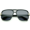 thumbnail image 1 of sunglassLA Unisex Classic Flat Top Metal Accented Temples Square Aviator Glasses 56mm (Matte Black-Gold / Smoke) - 56mm, 1 of 4