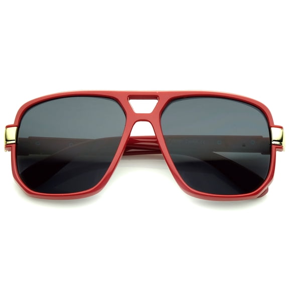 sunglassLA Unisex Classic Flat Top Metal Accented Temples Square Aviator Glasses 56mm (Red-Gold / Smoke) - 56mm