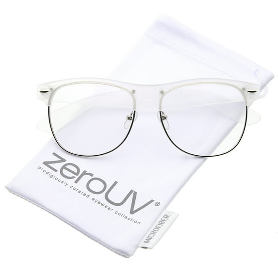 sunglassLA Unisex Classic Horn Rimmed Clear Lens Half Frame Glasses 56mm (Frost-Silver / Clear) - 56mm