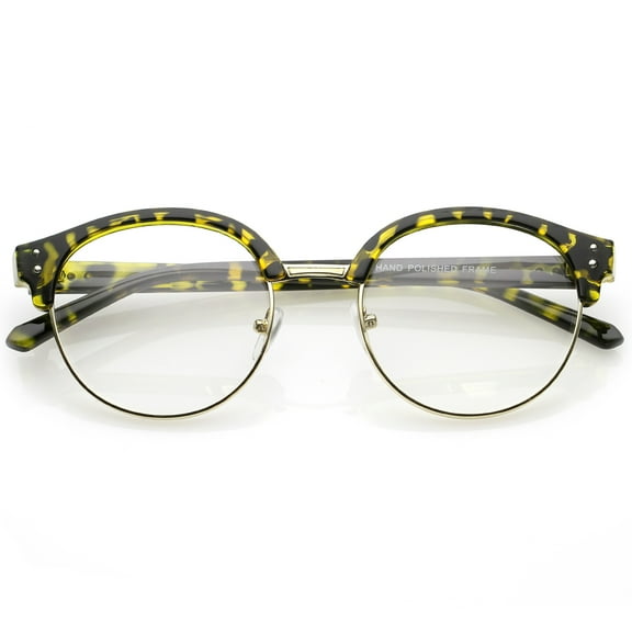 sunglassLA Unisex Classic Horn Rimmed Round Clear Lens Half Frame Eyeglasses 50mm (Yellow-Tortoise-Gold / Clear) - 50mm