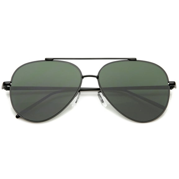 sunglassLA Unisex Classic Large Teardrop Crossbar Flat Lens Aviator Sunglasses (Black / Green) - 60mm