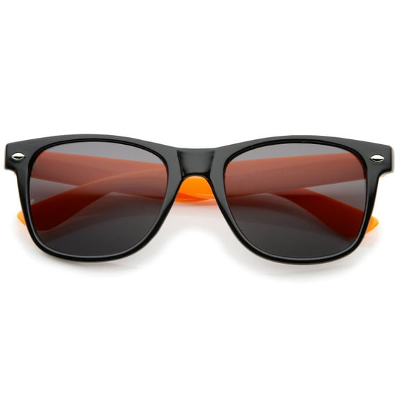 sunglassLA Unisex Classic Retro Two-Toned Neon Color Temple Horn Rimmed Sunglasses (Shiny Black-Orange / Smoke) - 54mm