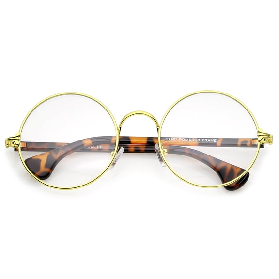 sunglassLA Unisex Classic Slim Metal Frame Clear Lens Round Eyeglasses 53mm (Gold-Tortoise / Clear) - 53mm