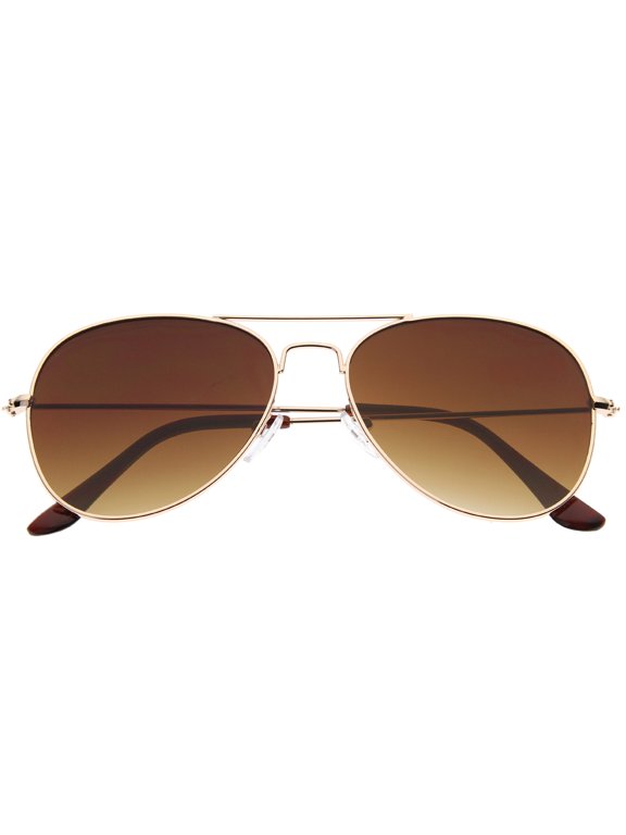 sunglassLA Unisex Classic Teardrop Full Metal Frame Gradient Flat Lens Aviator Sunglasses (Gold / Amber) - 51mm