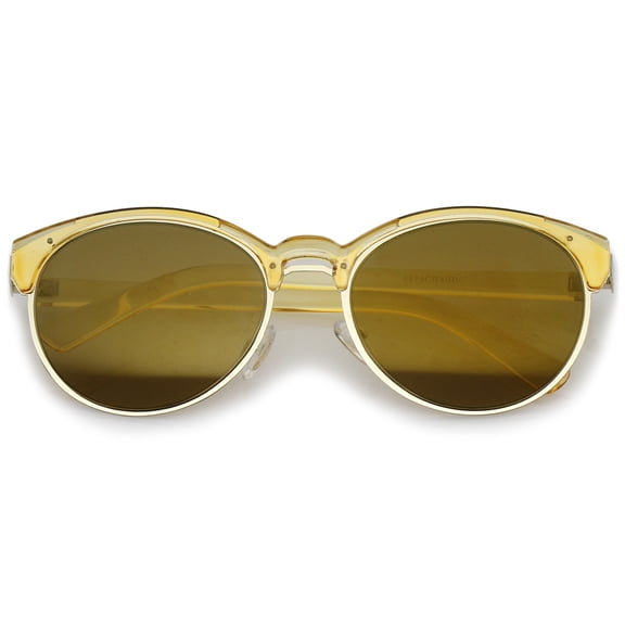 sunglassLA Unisex Double Nose Bridge Metal Trim Mirror Lens Round Cat Eye Sunglasses 55mm (Gold-Gold / Gold Mirror) - 55mm