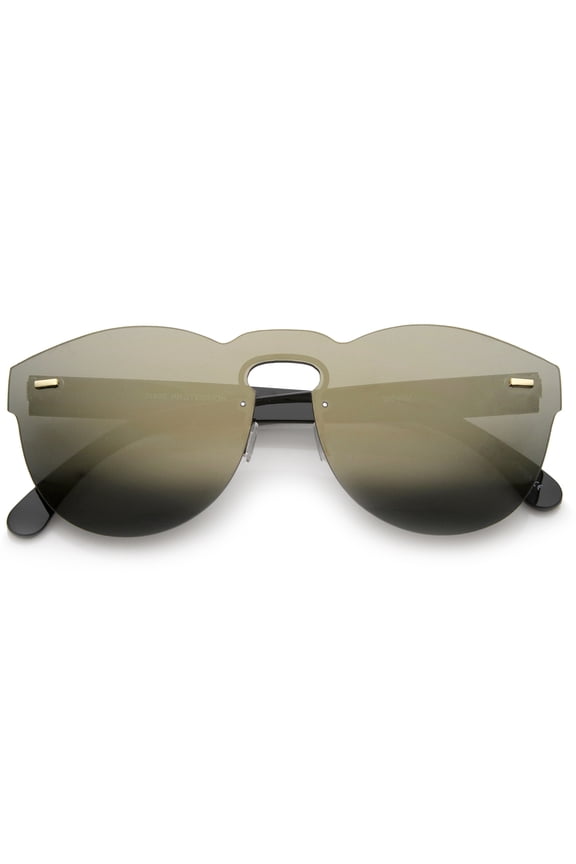 sunglassLA Unisex Futuristic Rimless Mono Flat Lens Horn Rimmed Shield Sunglasses (Black / Gold Mirror) - 73mm