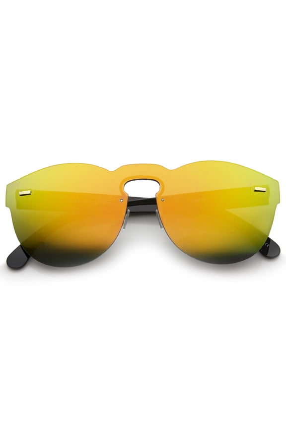 sunglassLA Unisex Futuristic Rimless Mono Flat Lens Horn Rimmed Shield Sunglasses (Black / Orange Mirror) - 73mm