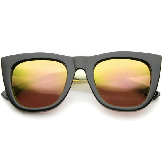 sunglassLA Unisex High Fashion Alligator Metal Temple Mirrored Lens Flat Top Sunglasses (Black-Gold / Pink Mirror) - 50mm