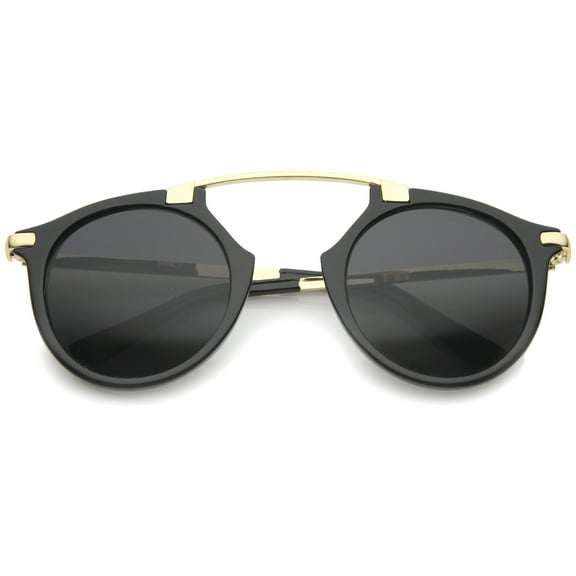 sunglassLA Unisex High Fashion Arched Marble Color Frame Color Mirror Pantos Aviator Sunglasses (Black-Gold / Smoke) - 48mm