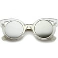 thumbnail image 1 of sunglassLA Unisex High Fashion Translucent Frame Stepped Temple Two-Tone Cat Eye Sunglasses (Clear-Silver / Silver Mirror) - 45mm, 1 of 4