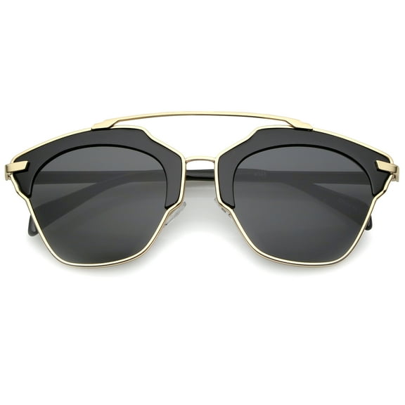 sunglassLA Unisex High Fashion Two-Toned Pantos Crossbar Neutral-Colored Lens Aviator Sunglasses 52mm (Black-Gold / Smoke) - 52mm