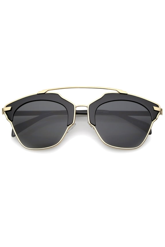sunglassLA Unisex High Fashion Two-Toned Pantos Crossbar Neutral-Colored Lens Aviator Sunglasses 52mm (Black-Gold / Smoke) - 52mm