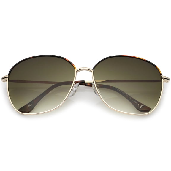 sunglassLA Unisex Mod Oversize Two-Toned Metal Frame Slim Temples Square Sunglasses 61mm (Tortoise-Gold / Smoke Gradient) - 61mm
