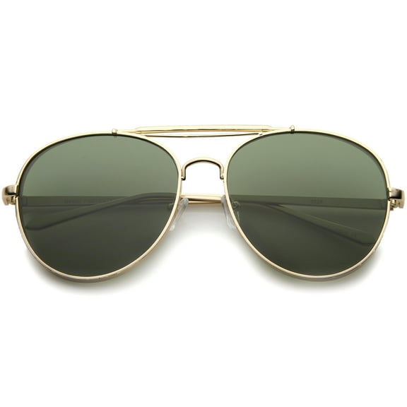 sunglassLA Unisex Modern Fashion Flat Lens Full Metal Side Cover Frame Double Bridged Aviator Sunglasses (Gold / Green) - 60mm