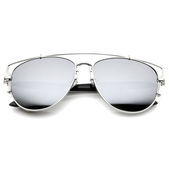 sunglassLA Unisex Modern Full Metal Crossbar Open Design Colored Mirror Aviator Sunglasses (Silver / Silver Mirror) - 58mm