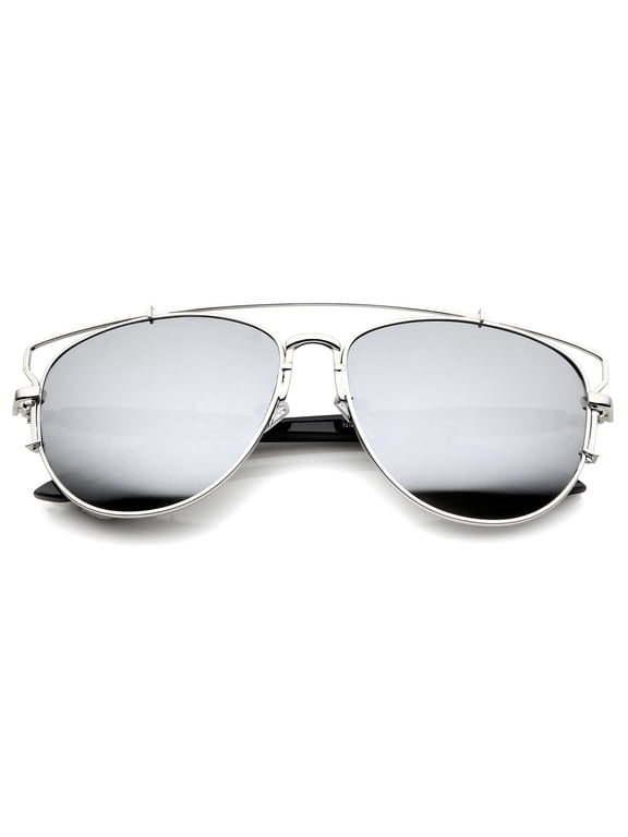 sunglassLA Unisex Modern Full Metal Crossbar Open Design Colored Mirror Aviator Sunglasses (Silver / Silver Mirror) - 58mm