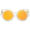 thumbnail image 1 of sunglassLA Unisex Modern Horn Rimmed Color Mirrored Flat Lens Round Sunglasses (Clear / Orange Mirror) - 50mm, 1 of 4