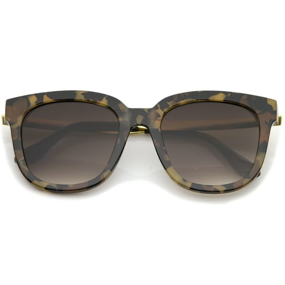 sunglassLA Unisex Modern Horn Rimmed Metal Temple Square Flat Lens Cat Eye Sunglasses 54mm (Camo-Gold / Lavender) - 54mm