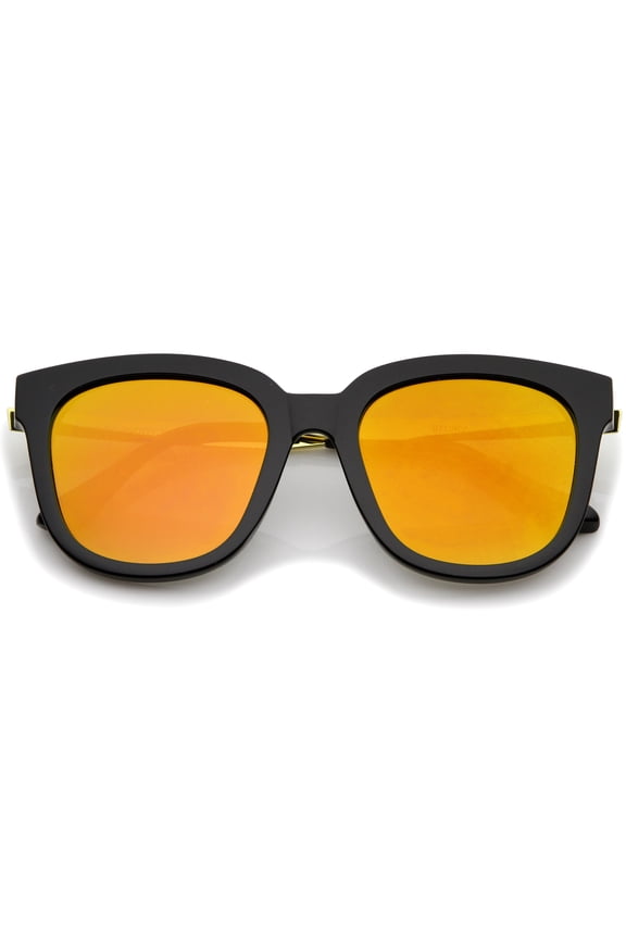 sunglassLA Unisex Modern Horn Rimmed Metal Temple Square Mirror Flat Lens Cat Eye Sunglasses 54mm (Black-Gold / Orange Mirror) - 54mm