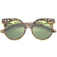 thumbnail image 1 of sunglassLA Unisex Modern Horn Rimmed Neutral-Colored Flat Lens Round Sunglasses (Tortoise / Green) - 50mm, 1 of 4