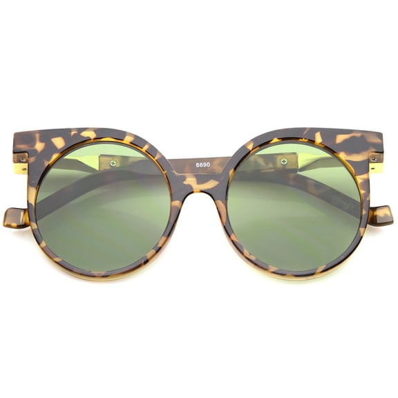sunglassLA Unisex Modern Horn Rimmed Neutral-Colored Flat Lens Round Sunglasses (Tortoise / Green) - 50mm