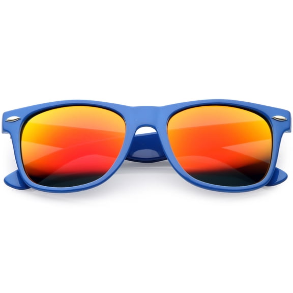 sunglassLA Unisex Modern Horn Rimmed Sunglasses Wide Arms Colored Mirror Square Lens 52mm (Blue / Orange Mirror) - 52mm