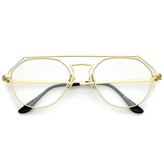 sunglassLA Unisex Modern Matte Metal Frame Open Metal Clear Flat Lens Aviator Eyeglasses 50mm (Gold / Clear) - 50mm