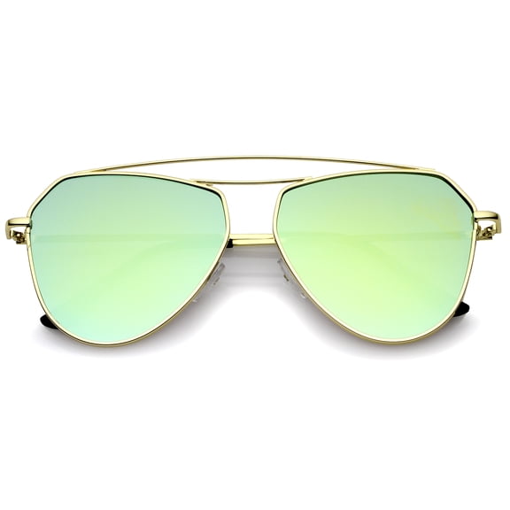 sunglassLA Unisex Modern Metal Frame Double Bridge Colored Mirror Flat Lens Aviator Sunglasses 52mm (Gold / Yellow Mirror) - 52mm