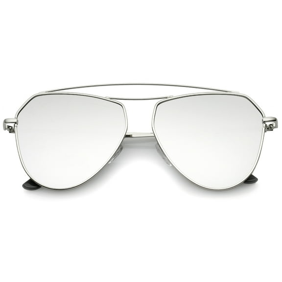 sunglassLA Unisex Modern Metal Frame Double Bridge Colored Mirror Flat Lens Aviator Sunglasses 52mm (Silver / Silver Mirror) - 52mm