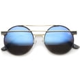 thumbnail image 1 of sunglassLA Unisex Modern Metal Frame Double Bridge Colored Mirror Lens Round Sunglasses (Gold-Black / Blue Mirror) - 59mm, 1 of 4