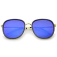 thumbnail image 1 of sunglassLA Unisex Modern Thin Metal Temples Iridescent Mirror Lens Square Sunglasses (Black-Gold / Dark-Blue Mirror) - 55mm, 1 of 4