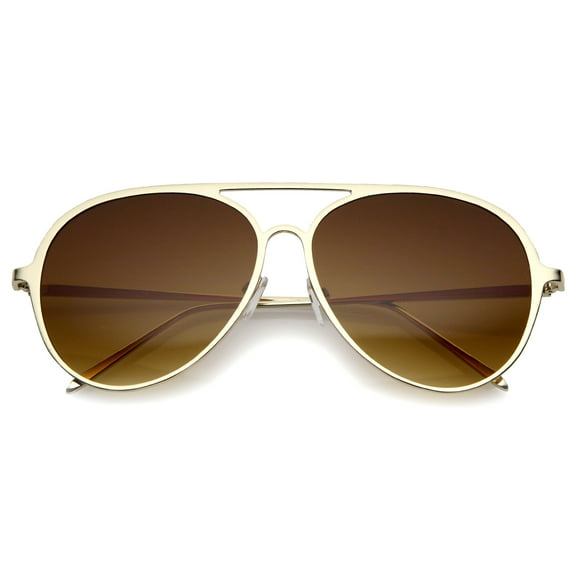sunglassLA Unisex Oversize Metal Frame Double Nose Bridge Slim Temple Aviator Sunglasses 58mm (Shiny Gold / Amber) - 58mm