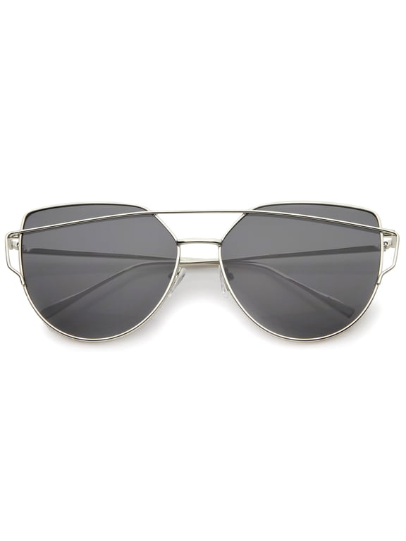 sunglassLA Unisex Oversize Metal Frame Thin Temple Flat Lens Aviator Sunglasses (Silver / Smoke) - 62mm