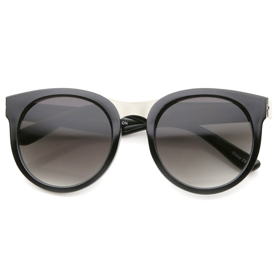 sunglassLA Unisex Oversize Metal Nose Bridge Round Lens Horn Rimmed Sunglasses (Black-Silver / Lavender) - 52mm