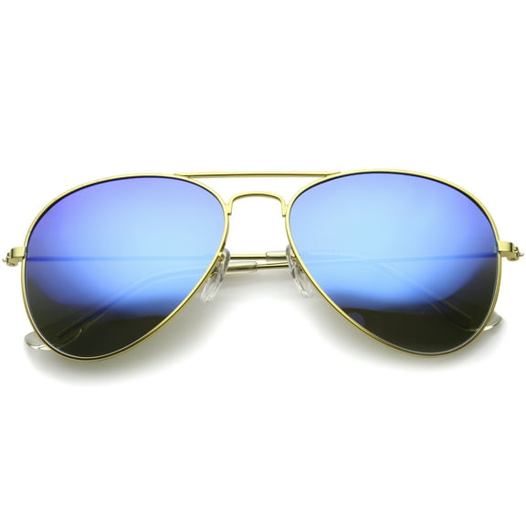 sunglassLA Unisex Premium Flash Mirror Lens Aviator Sunglasses (Nickel Plated Metal Frame) (Gold / Blue Mirror) - 58mm