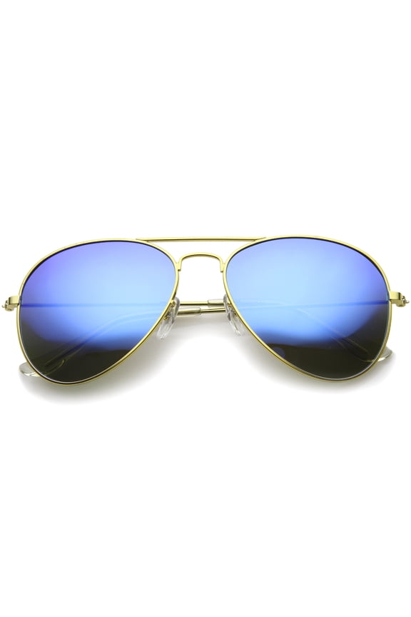 sunglassLA Unisex Premium Flash Mirror Lens Aviator Sunglasses (Nickel Plated Metal Frame) (Gold / Blue Mirror) - 58mm