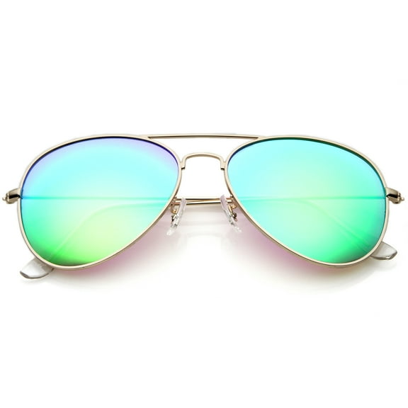 sunglassLA Unisex Premium Nickel Plated Frame Multi-Coated Mirror Lens Aviator Sunglasses (Gold / Green Mirror) - 59mm