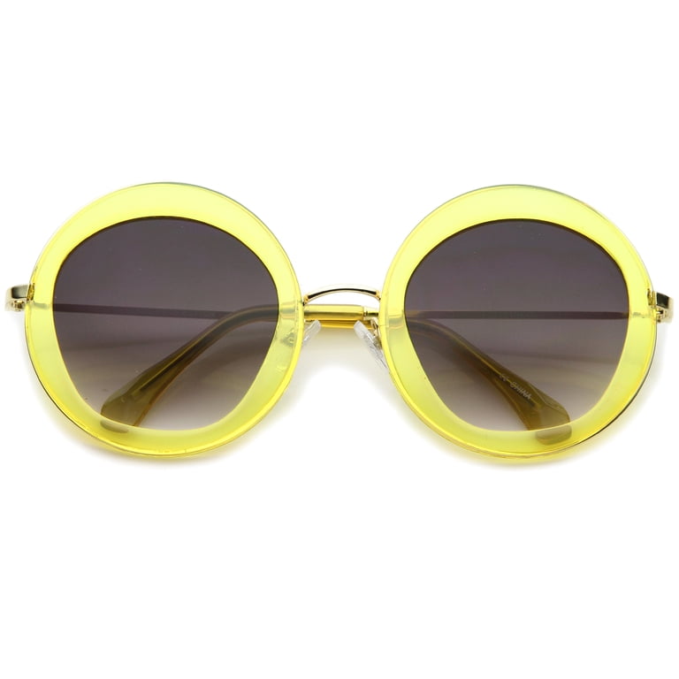 Bold Yellow Round Sunglasses with Tinted Lenses Gold Lightweight Round Rimless Tinted Sunglasses with Yellow  main image 4
