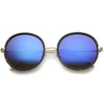 thumbnail image 1 of sunglassLA Unisex Retro Metal Temple Color Mirror Lens Oversize Round Sunglasses (Tortoise-Gold / Blue Mirror) - 53mm, 1 of 4