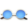 thumbnail image 1 of sunglassLA Unisex Retro Open Metal Colored Mirror Flat Lens Round Sunglasses (Gold / Blue Mirror) - 48mm, 1 of 4