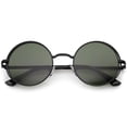thumbnail image 1 of sunglassLA Unisex Retro Open Metal Frame Slim Temples Flat Lens Round Sunglasses 49mm (Black / Green) - 49mm, 1 of 4