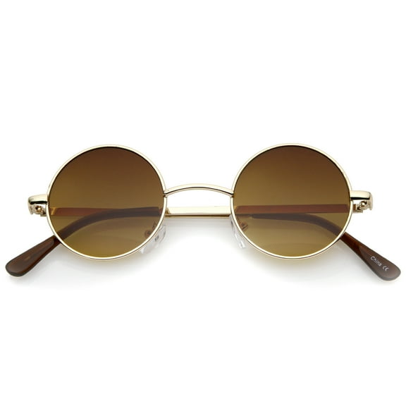 sunglassLA Unisex Small Retro Lennon Inspired Style Neutral-Colored Lens Round Metal Sunglasses 41mm (Gold / Amber) - 41mm