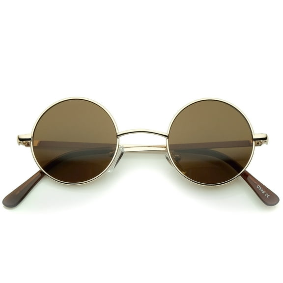 sunglassLA Unisex Small Retro Lennon Inspired Style Neutral-Colored Lens Round Metal Sunglasses 41mm (Gold / Brown) - 41mm